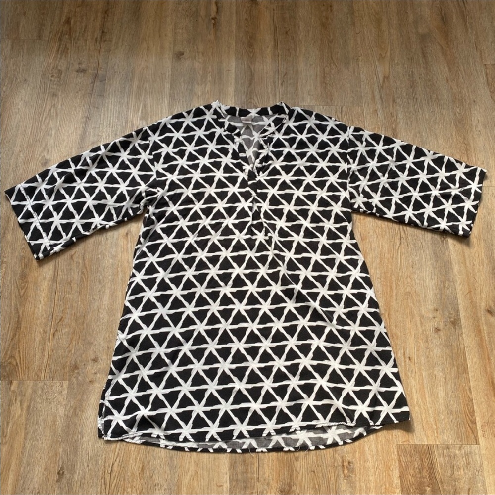 N Natori Tunic Sleep Shirt Black White Large